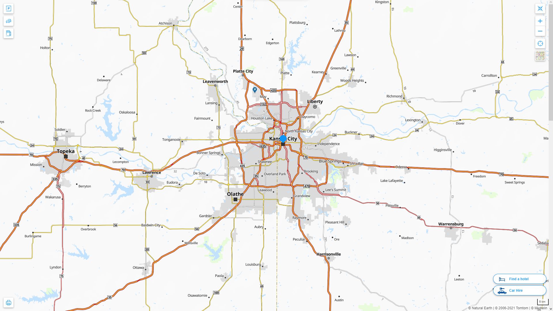 Kansas City Kansas Highway and Road Map